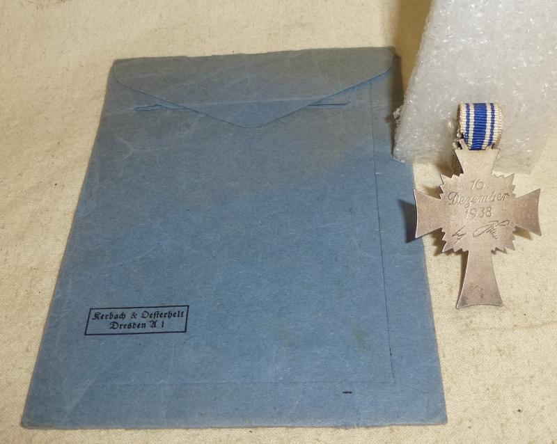 German WWII  Mothers Cross in Silver and Envelope