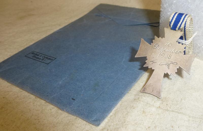 German WWII  Mothers Cross in Silver and Envelope